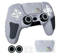 HLRAO Grey Anti Slip PS5 Controller Skin Set,Soft Protective Controller Cover Case for PlayStation 5/Slim/Pro Control with Touch Pad Stickers and 2 Thumb Grip Caps