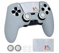 HLRAO Grey Anti Slip PS5 Edge Controller Skin Set,Soft Protective Controller Cover Case for PlayStation 5 Edge with Touch Pad Stickers and 2 Thumb Grip Caps(30th Grey)