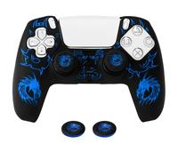 HLRAO Lightning Dragon Blue Laser Engraved Dragon Silicone Case Skin Case (Radiation) for PS5 Controllers x 1 with Laser Dragon Thumb Grips x 2.