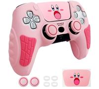 HLRAO Pink Anti Slip PS5 Controller Skin Set,Soft Protective Controller Cover Case for PlayStation 5/Slim/Pro Control with Touch Pad Stickers and 2 Thumb Grip Caps