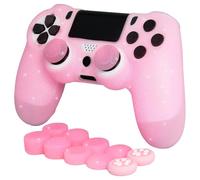 HLRAO Pink Glitter Anti-Slip Protective Silicone Cover Skin Grips Compatible with PS4/Slim/Pro Controller,8 PCS Glitter Thumb Grips Caps and 2 Grips Caps. (Glitter Pink)