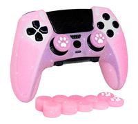 HLRAO Pink Glitter Anti-Slip Protective Silicone Cover Skin Grips Compatible with ps5 dualsense Edge Controller,8 PCS Glitter Thumb Grips Caps and 2 Grips Caps.