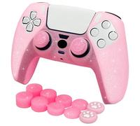 HLRAO Pink Glitter Anti-Slip Protective Silicone Cover Skin Grips Compatible with PS5/Slim/Pro Controller,8 PCS Glitter Thumb Grips Caps and 2 Grips Caps.