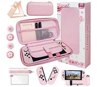 HLRAO Pink Travel Carrying Case Accessories Kit Compatible with Nintendo Switch (NOT Fit OLED/Lite).Pink Switch Hard Protective Cover,Adjustable Stand,Screen Protector & Cute Thumb Grips 10 in 1.