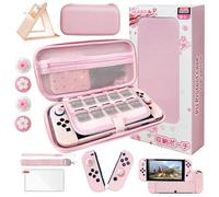 HLRAO Pink Travel Carrying Case Accessories Kit Compatible with Nintendo Switch OLED.Pink Switch OLED Hard Protective Cover,Adjustable Stand,Screen Protector & Cute Thumb Grips 10 in 1 Gift.