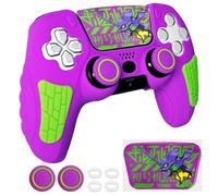 HLRAO Purple Anti Slip Controller Skin Set, Soft Protective Controller Cover Case for PlayStation 5/Slim/Pro Control with Touch Pad Stickers and 2 Thumb Grip Caps