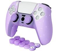 HLRAO Purple Glitter Anti-Slip Protective Silicone Cover Skin Compatible with PS5/Slim/Pro Controller,8 PCS Glitter Thumb Grips Caps and 2 Grips Caps.