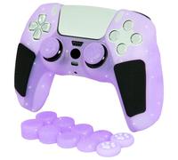 HLRAO Purple Glitter Anti Slip Soft Thicked Studded Silicone Cover Skins Compatible with PS5 Controller,Include 8 PCS Purple Glitter Thumb Grips Glow and 2 Cat Paw Grips Accessories.