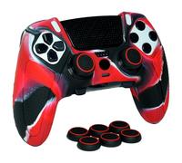 HLRAO Red Black Anti-Slip Controller Skin,Studded Edition Protective Silicone Cover Skin Grips Compatible with ps5 dualsense EDG and 6 PCS Thumb Grips Caps.