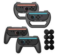 HLRAO Switch 2 Joy-Con Grip & Steering Wheels Bundle with 8-in-1 Thumb Grips,Ergonomic Controller Holder, Racing Wheel & Joystick Caps for Enhanced Gaming (Black)
