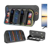 HLRAO Wall Mount Holder for Nintendo Switch 2 2025 Model- RGB Charging Dock Station with 4 Game Card Holders, Space-Saving Gaming Shelf Organizer