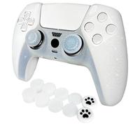 HLRAO White Glitter Anti-Slip Protective Silicone Cover Skin Grips Compatible with PS5/Slim/Pro Controller,8 PCS Thumb Grips Caps and 2 Grips Caps. (Glitter White)