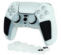 HLRAO White Glitter Anti Slip Soft Thicked Studded Silicone Cover Skins Compatible with PS5 Controller,Include 8 PCS White Glitter Thumb Grips Glow and 2 Cat Paw Grips Accessories.