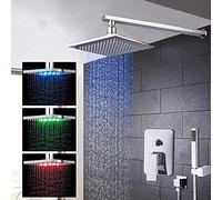 HLRTBCN 10" Bathroom LED Rainfall&Waterfall Bath Shower Panel Wall Mounted Message Shower Set with Hand Spray,Shower System Aqiong