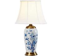 HLRTBCN 62CM Blue and White Porcelain Bedside Lamp Modern Chinese Design Elegant Bedroom Decor Simple Table Lamp for Home Lighting Stylish Nightstand Light Aqiong