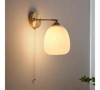 HLRTBCN Antique Brass Wall Sconce with Pull Chain Mid Century Sconce Milk Glass Wall Light Fixture Adjustable White Frosted Glass Vintage Wall Mounted Lamp for Bedroom Living Room Farmhouse Aqiong
