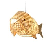 HLRTBCN Bamboo Fish Pendant Light The Middle Century Lamp, Modern Boho Rattan Hanging Chandelier, Southeast Asian Style Restaurant Tea Room E27 Height Adjustable Hanging Lighting Fixture Aqiong