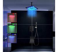HLRTBCN Black ORB LED Concealed Shower Faucet Set LED Rainfall Shower Head Waterfall Spout 3-Way Mixer Tap Bathroom Shower-12 Inch Full Set,12 Inch Full Set Aqiong