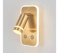 HLRTBCN Brass Wall Sconce, Bedside Reading Wall Light with Switch, 360°+90° Adjustable Wall Lamp, Modern LED Wall Lights - 3W+6W - 3 Color Modes, Copper Bedroom Wall Lamps(A2) Aqiong
