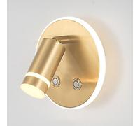 HLRTBCN Brass Wall Sconce, Bedside Reading Wall Light with Switch, 360°+90° Adjustable Wall Lamp, Modern LED Wall Lights - 3W+6W - 3 Color Modes, Copper Bedroom Wall Lamps(A3) Aqiong