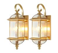 HLRTBCN Ceiling Lighting Wall Sconce for Front Door 18.5" Brass Outdoor Light Glass Gold Waterproof Exterior Mounted Lamp Porch Garden Patio Lantern(2 Aqiong