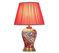 HLRTBCN Chinese Hand-Painted Red Glazed Ceramic Bedside Lamp - Simple Table Lamp for Bedroom & Marriage Room Elegant Home Decor Lighting Solution Aqiong