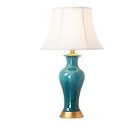 HLRTBCN Cyan Ceramic Table Lamp with Copper Deta - Simple Peacock Design New Chinese Style Elegant Home Decor Perfect for Living Room Bedroom and Office Aqiong
