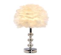 HLRTBCN Elegant White Feather Table Lamp with Crystal Base - Decorative Bedside Lighting Fixture for Bedroom and Living Room Stylish Shade for Home Décor Aqiong