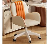 HLRTBCN Ergonomic Office Chair Beige Pu Leather Home Office Chair Modern Upholstered Desk Chair With Arms Swivel Rolling Computer & Gaming Chair For Office Study Bedroom Aqiong