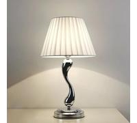HLRTBCN Fabric Table Lamp Modern Round Base Bedroom Table Light, Bedside Nightstand Lamp with Push Button Switch, Geometry Chrome Lamp Body Desk Lamp for Living Room Dining Table Aqiong