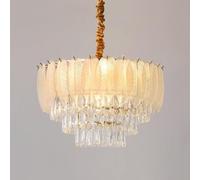 HLRTBCN Gold Modern Crystal Pendant Light Fixture, Feather Drum Hanging Lamp for Living Room Dining Room Chandelier(40cm/15.7in) Aqiong