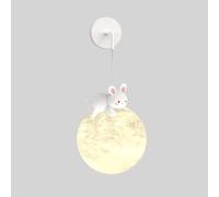 HLRTBCN Rabbit-shaped Wall Lamp Planet Wall Light Cartoon Resin Wall Sconce with Spherical Acrylic Shade, Modern LED Wall Lamps - 5W - 3 Color Modes Children's Room Lighting Wall Lights(Aqiong