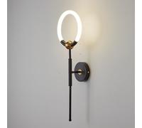 HLRTBCN Ring Wall Sconce, Metal Long Tube Wall Lamp with Annulus Acrylic Lampshade, Bedside Wall Light, Ultra-thin Strip Wall Lamps, Modern LED Wall Lights for Living Room, Corridor(Dark Aqiong