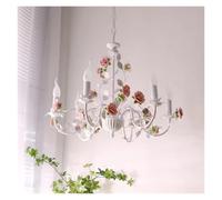 HLRTBCN Rural Bedroom Chandelier French Living Room Children's Room Iron Flowers Plants Warm American Retro Fresh Ceramic Pendant Lamps,Celling Hanging Light Aqiong