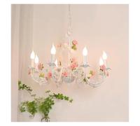 HLRTBCN Rural Bedroom Chandelier French Living Room Children's Room Iron Flowers Plants Warm American Retro Fresh Ceramic Pendant Lamps,Celling Hanging Light Aqiong