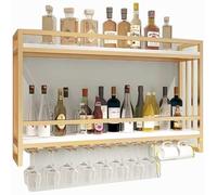 HLRTBCN Wall-mounted wine cabinet, Nordic wrought iron solid wood wine rack, creative red wine display on the wall, hanging wine glass rack, rack (Color : Gold, Size : 60 * 20 * 61cm) needed Aqiong