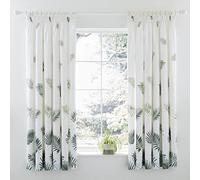 HLS Bedding Modern Charlotte Thomas Fern Pencil Pleat Lined Readymade Curtain Pair, White/Green - 66" x 72"