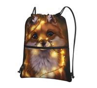 HLSBSSL cute fox Printed drawstring backpack, portable storage bag for sports, travel, yoga, camping