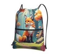 HLSBSSL Pixel Forest Fox Printed drawstring backpack, portable storage bag for sports, travel, yoga, camping