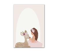 HLSHOE Princess Girl Deer Rainbow Flower Nursery Wall Art Canvas Painting Nordic Posters And Prints Wall Pictures Baby Kids Room Decor (Color : 3, Size : 40X50 cm No Framed)