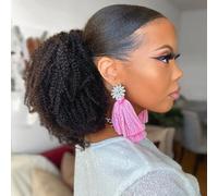 HLSK Afro Kinky Curly Drawstring Pontail Human Hair for Black Women, 4C Natural Curly Drawstring Ponytail Extension, 10A Brazilian Virgin Afro Puff Real Hair Ponytail (14 Inch) 4C Tail