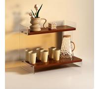 Hltdzer 2-Tier Wooden Coffee Mug Display Rack Fence-Designed Countertop Display Shelf with Arc Edges Retro Trapezoid Storage for Tea Room, Kitchen(Walnut Wavy,40 * 20 * 28cm/15.7 * 7.9 * 11in)