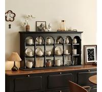Hltdzer 3-Tier Retro Walnut Wood Coffee Mug Storage Shelf, Kitchen Countertop Wooden Mug Holder, Collectibles Curio Display Case for Coffee Bar(Black,86 * 15 * 49cm/33.9 * 5.9 * 19.3in)