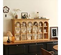 Hltdzer 3-Tier Retro Walnut Wood Coffee Mug Storage Shelf, Kitchen Countertop Wooden Mug Holder, Collectibles Curio Display Case for Coffee Bar(Cherry Wood Color,86 * 15 * 49cm/33.9 * 5.9 * 19.3in)