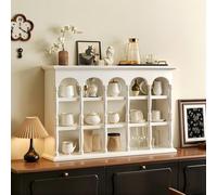 Hltdzer 3-Tier Retro Walnut Wood Coffee Mug Storage Shelf, Kitchen Countertop Wooden Mug Holder, Collectibles Curio Display Case for Coffee Bar(White,73 * 15 * 49cm/28.7 * 5.9 * 19.3in)