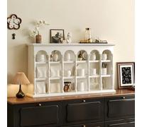 Hltdzer 3-Tier Retro Walnut Wood Coffee Mug Storage Shelf, Kitchen Countertop Wooden Mug Holder, Collectibles Curio Display Case for Coffee Bar(White,86 * 15 * 49cm/33.9 * 5.9 * 19.3in)