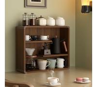 Hltdzer Solid Wood Rustic Multi-Layer Coffee Mug Display Rack Countertop Teaware Cup Storage Shelf Cabinet Kitchen Open Cube Mug Holder for Tea Coffee(Walnut Color)