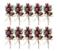 HLTER 20Pcs Artificial Berry Stems Pine Branches,5.9inch DIY Christmas Berry Stems Spray Artificial Christmas Mini Pine Picks Small Pine Tree Plants for Xmas Tree DIY Craft