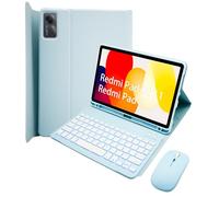 HLTOOP Keyboard Case for Redmi Pad 2 2025/Redmi Pad SE 11 Inch 2023, 7 Colors Backlit Wireless Detachable Folio Keyboard Cover with Pencil Holder, Bluetooth Mouse for Tablet,Blue
