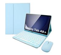 HLTOOP Keyboard Case for Samsung Galaxy Tab A9 Plus 11 Inch - 7 Colors Backlit Wireless Detachable Folio Keyboard Cover with Pencil Holder, Bluetooth Mouse for Tablet A9+,Blue